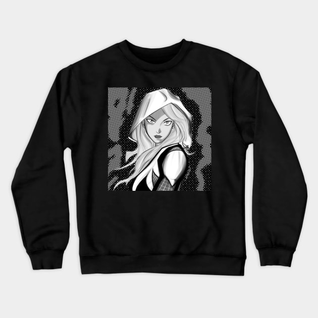 blonde spider hero ecopop art in noir wallpaper Crewneck Sweatshirt by jorge_lebeau